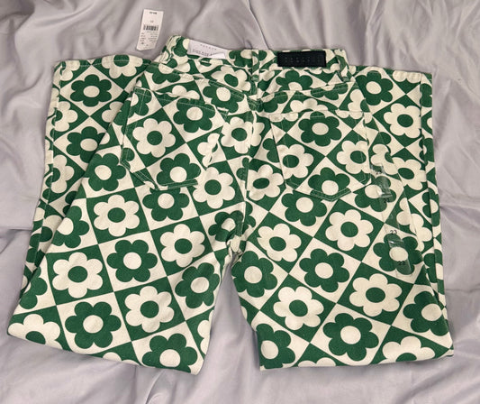 Pacsun Green & White Daisy High Waisted Straight Leg Jeans